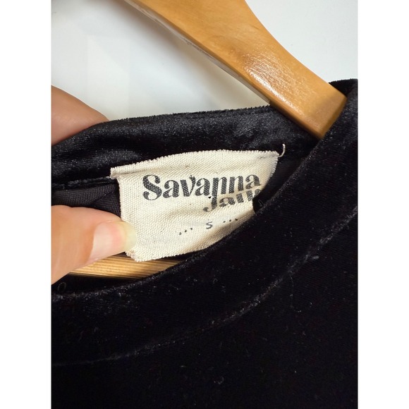 Savanna Jane Black Velvet Embroidered Top Sz S‎ 3/4 Bell Sleeve Boho Chic Blouse - Picture 4 of 8